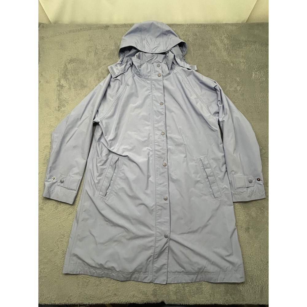 LL Bean Womens Large Blue Hooded Raincoat Removable Plaid Liner 3-in-1 Jacket